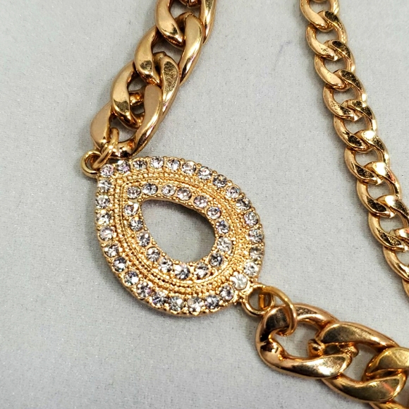 Bijou 36 inch 2 row clear beads with gold link chain necklace - Picture 7 of 14